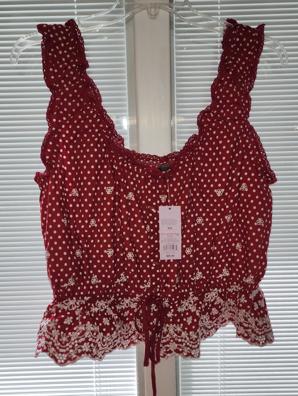 Xxl wild fable Red Polka Dot Smocked Tank with Embroidered Hem